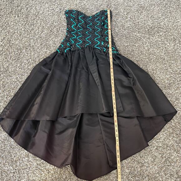 Gunne Sax Jessica McClintock Prom Dress XS Black Sequin Hi Low Puffy Bow 80s Vtg - Picture 12 of 12